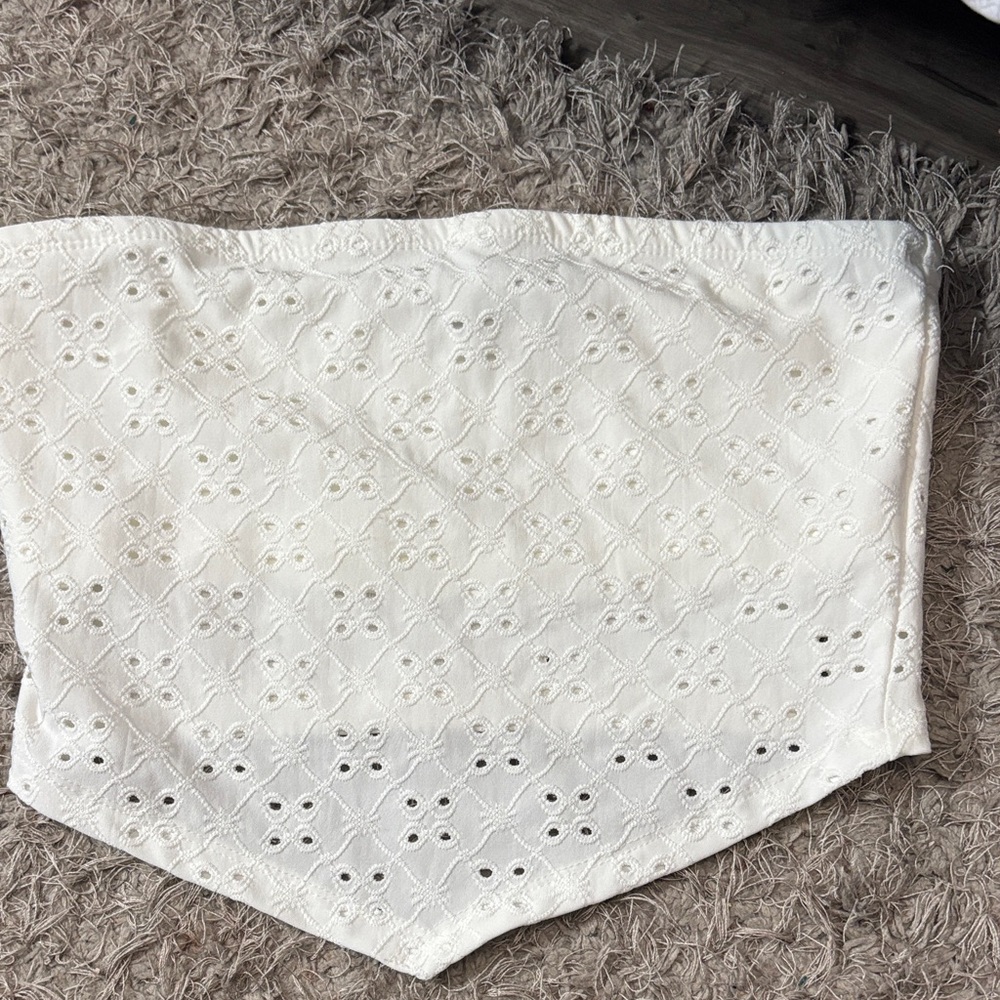 Forever 21 White Strapless Eyelet Top